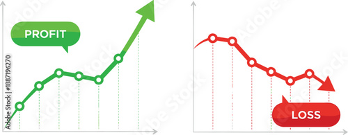Profit and loss comparison chart illustration showing business performance analysis, financial growth versus decline, revenue trends, investment results, and economic data visualization concept
