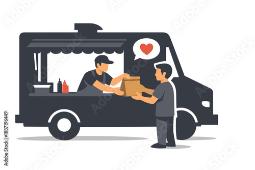 Food truck serving customer: casual interaction at outdoor vendor
