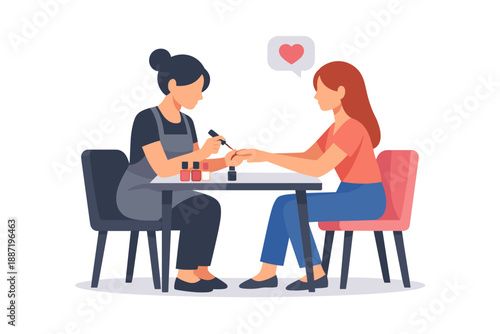 Asian female nail technician painting caucasian woman's nails in salon interaction