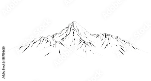 mountains, mountain, peaks, range, hills, landscape, nature, scenery, outdoor, travel, adventure, hiking, trekking, alpine, summit, ridge, valley, wilderness, panorama, outline, lineart, line, stroke,