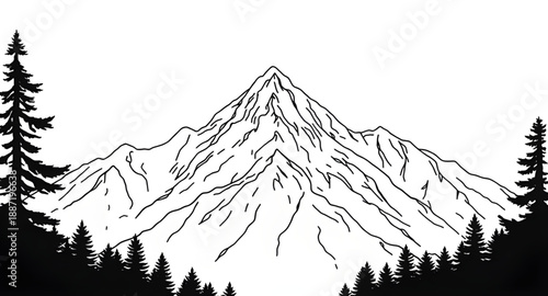 mountains, mountain, peaks, hills, landscape, nature, scenery, outdoor, travel, adventure, hiking, trekking, alpine, summit, ridge, valley, wilderness, panorama, outline, lineart, line, stroke, icon, 