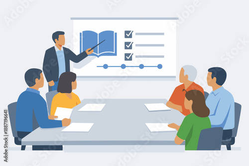 Business presentation with diverse team engaged in strategy discussion