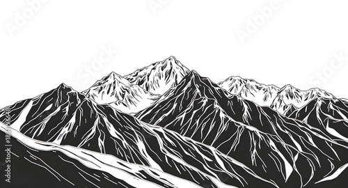 mountains, mountain, peaks, hills, landscape, nature, scenery, outdoor, travel, adventure, hiking, trekking, alpine, summit, ridge, valley, wilderness, panorama, outline, lineart, line, stroke, icon, 