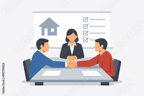 Real estate agreement meeting with diverse professionals shaking hands
