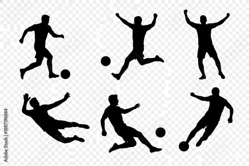 Dynamic Soccer Silhouettes, Sports Action Sequence, Outdoor Field, Illustration, Exciting Atmosphere, Side View, Athletic Spirit