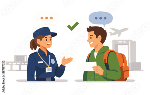 Female security officer assisting male passenger at airport checkpoint