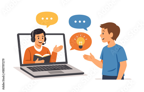 Online learning interaction: male caucasian teenagers in virtual tutoring session