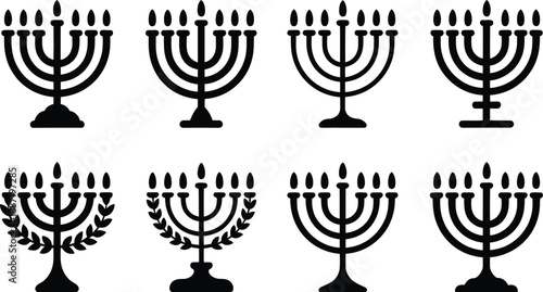 Hanukkah Menorah Silhouette Set with Nine-Branch Designs