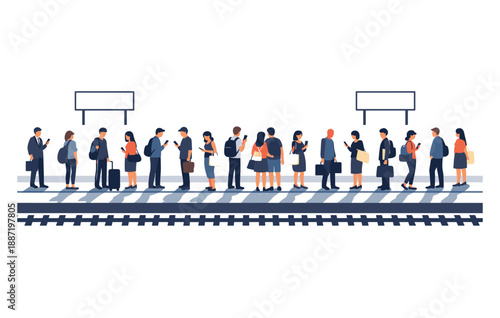 Diverse adults and teens waiting on train platform