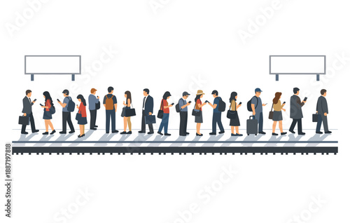 Diverse crowd of people waiting at train station platform