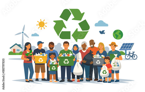 Diverse group of people engaged in recycling and sustainability activities