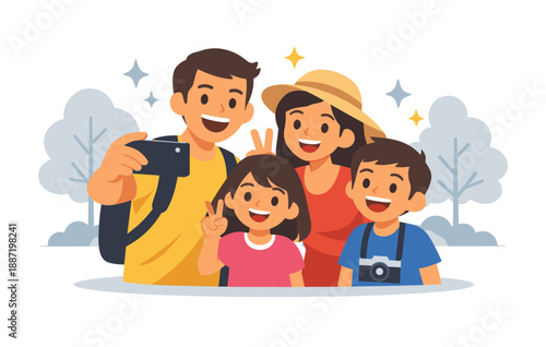Diverse family taking selfie outdoors with cheerful smiles