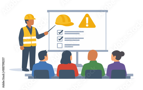 Safety training presentation by male instructor for diverse audience in construction setting