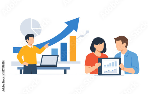 Team analyzing growth data with charts and graphs for business strategy planning