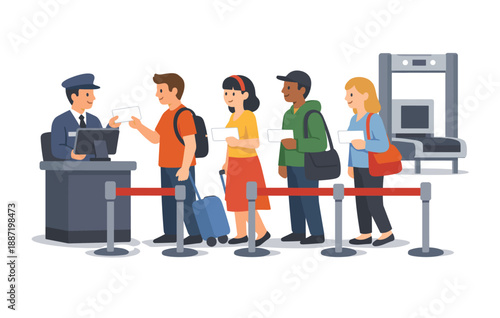Diverse travelers at airport security checkpoint