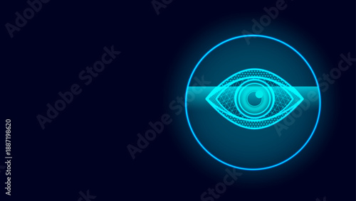 Futuristic Retinal Biometric Scanner Blue Neon Iris Recognition Interface