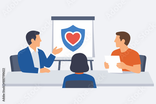 Team meeting on healthcare security strategy with diverse professionals