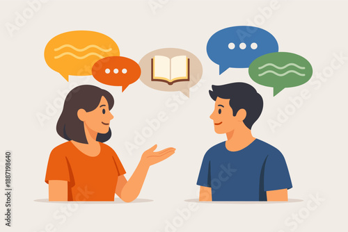 Illustration of diverse young adults engaging in thoughtful conversation