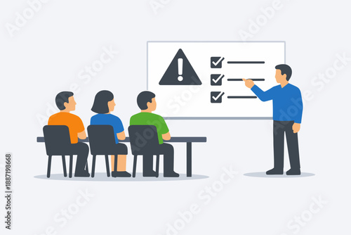 Asian male presenting checklist to diverse group in office meeting