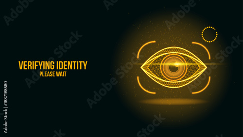 Futuristic Biometric Eye Scanner Interface with Yellow Glow and Digital Data Particles