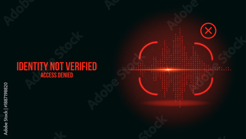 Futuristic Red Voice Biometric Interface Denied Access with Digital Sound Wave