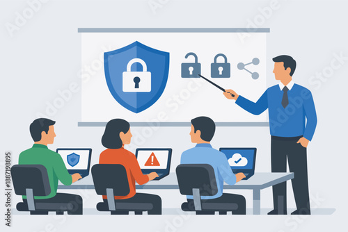 Cybersecurity training session with diverse adult participants learning about online safety