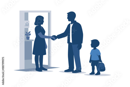 Silhouette illustration of adults shaking hands with child nearby