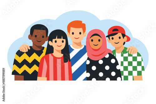 Diverse group of young adults smiling together outdoors