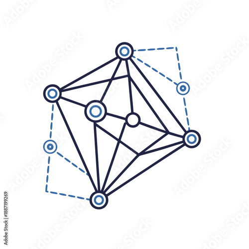 Network diagram illustrating interconnected nodes and lines representing complex relationships and structures from a top-down viewpoint