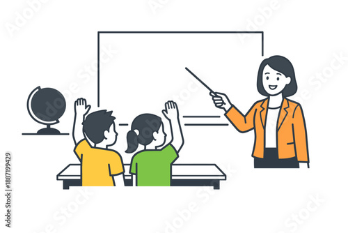 Female asian teacher engaging young students in classroom learning