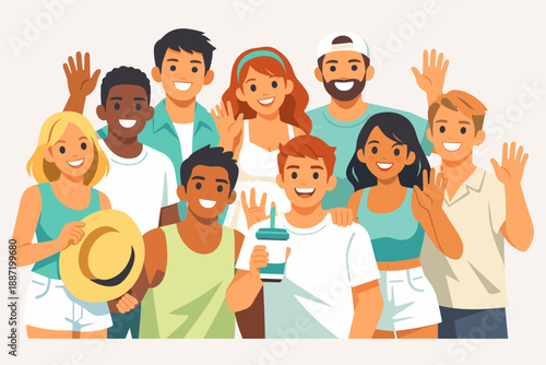 Diverse group of smiling young adults posing together outdoors