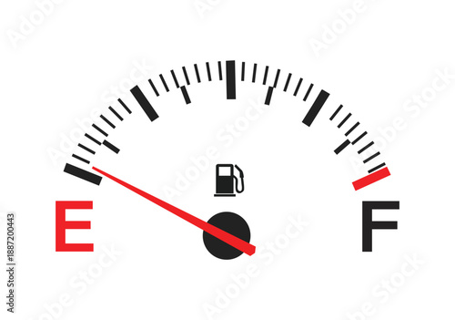 Fuel gauge indicator empty isolated on transparent background car dashboard measurement