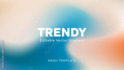 Trendy editable vector gradient mesh template with an invigorating blend of deep blue, burnt orange, and soft white, perfect for high-end fashion campaigns or professional websites