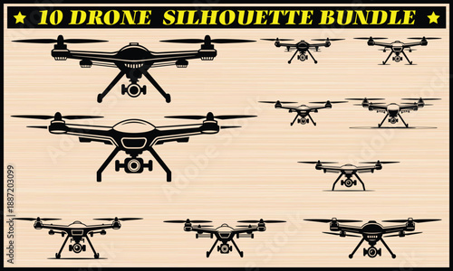 10 drone silhouette bundle isolated on white background, Vector