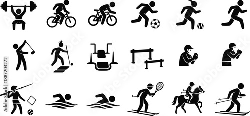 Black and white of diverse sports and fitness activities