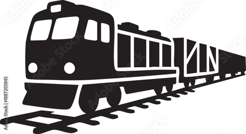 Freight Train Silhouette, Railway Locomotive and Cargo Transport Icon