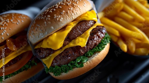 Enjoying a cheeseburger and fries at a fast food restaurant