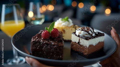 Enjoying desserts at a cafe with friends in the evening