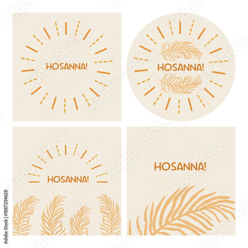 Hosanna Palm Sunday Set Minimal Christian Greeting Symbols