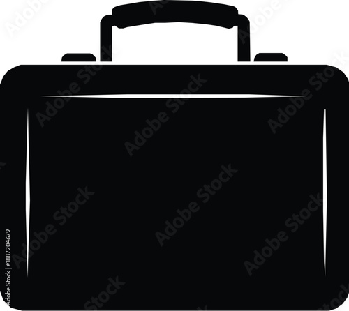 Black silhouette of a classic briefcase with handle isolated on white background. Black briefcase unique style on white background.