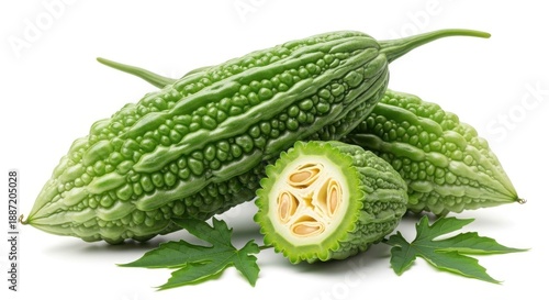 Fresh bitter melon on white background