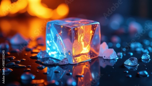 Ice cube showing contrasting fire and water elements