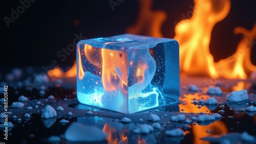 Ice cube containing fire and electrical energy