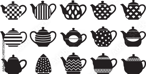 Teapot Silhouette Icon Set Vintage Tea Kettle Collection