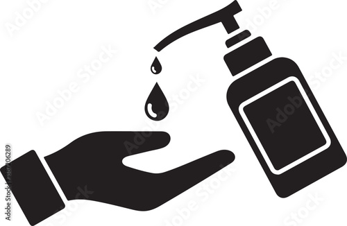 Hand Sanitizer Pump with Drops Hygiene Silhouette Icon