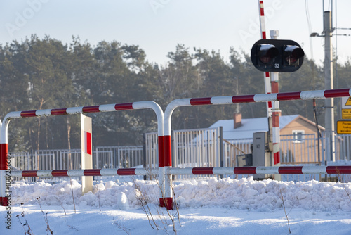 Wallpaper Mural A railway crossing in a cold, snowy winter. Poland, January Torontodigital.ca