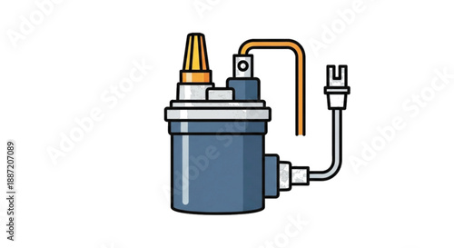 Automotive ignition coil illustration, isolated on white background, clean vector design