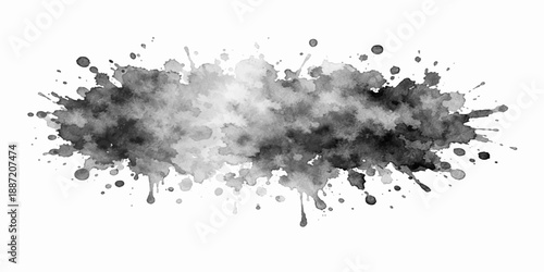 Abstract grunge ink splat vector design featuring a black paint spray texture and liquid splatter stain on a dirty paper background element with an artistic brush stroke border