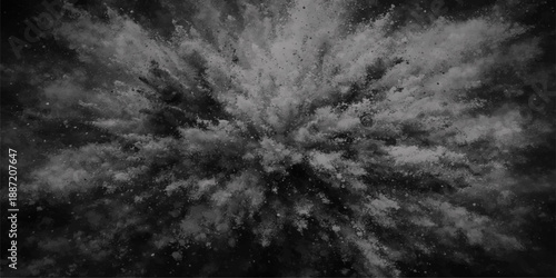 A dark and moody abstract background featuring swirling black and white smoke textures that blend into a dramatic storm of clouds and fog across a moonlit night sky