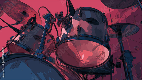 Drummer performing on a city rooftop at sunset, playing a song about love. Drummer playing love song on urban rooftop